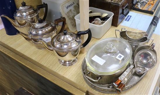 Two EPNS tea services, silver plates tray and sundry plate